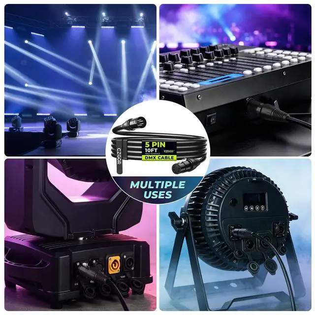 Alt view image 7 of 7 - 5 Pin DMX Cable 10FT 2 Pack, 3-Conductor 5-Pin DMX512 Cables Wire for Stage Lighting Signal XLR Connection