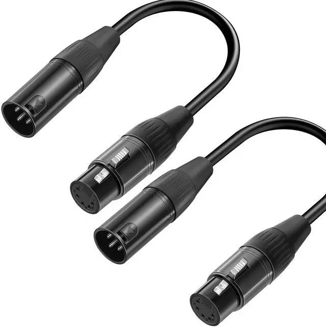 Main image of 2 Pack Professional XLR 3 Pin Male to DMX 5 Pin Female Adapter Cable 12" Stage-Grade Connectors for Lighting Control, Microphones & Audio Equipment (Roadie-Tough Durability)