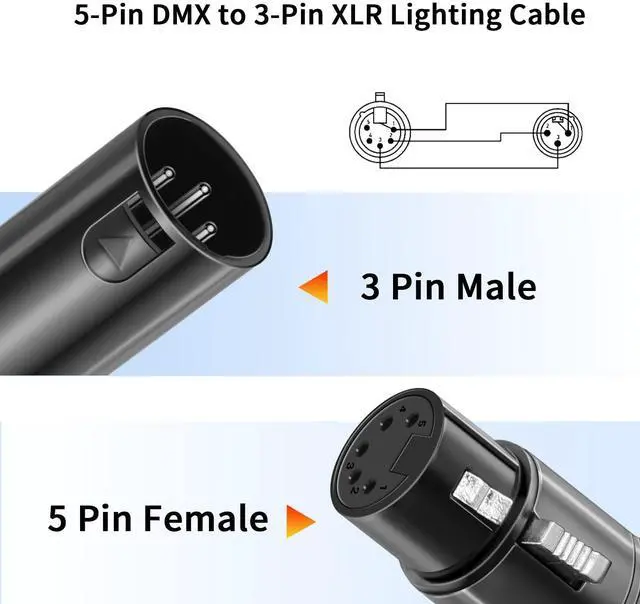 Alt view image 3 of 7 - 2 Pack Professional XLR 3 Pin Male to DMX 5 Pin Female Adapter Cable 12" Stage-Grade Connectors for Lighting Control, Microphones & Audio Equipment (Roadie-Tough Durability)