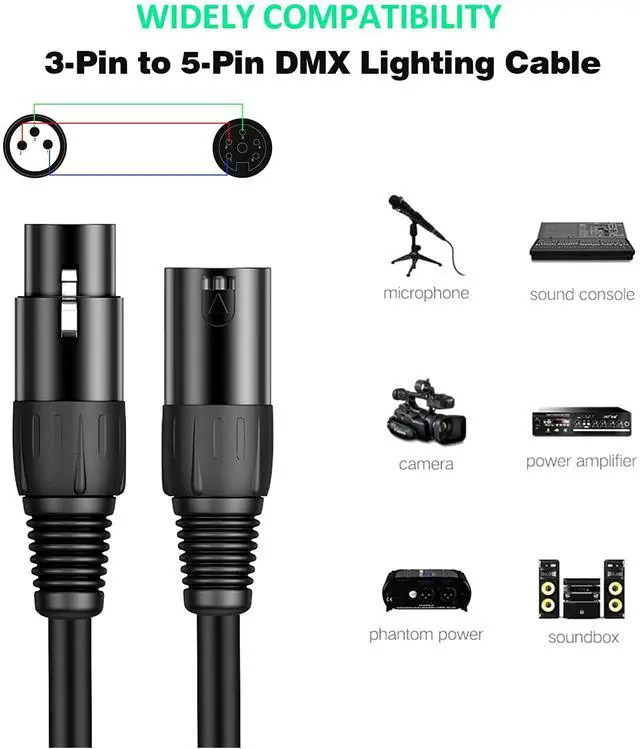 Alt view image 4 of 7 - XLR 3 Pin to 5 Pin Female Audio Cable, for Microphone DMX Stage Light Turnaround (2Pack)