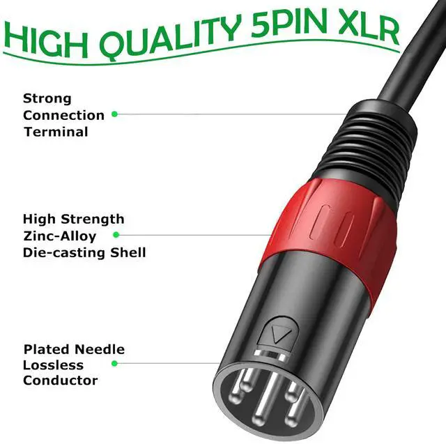 Alt view image 3 of 7 - XLR 3 Pin to 5 Pin Female Audio Cable, for Microphone DMX Stage Light Turnaround (2Pack)