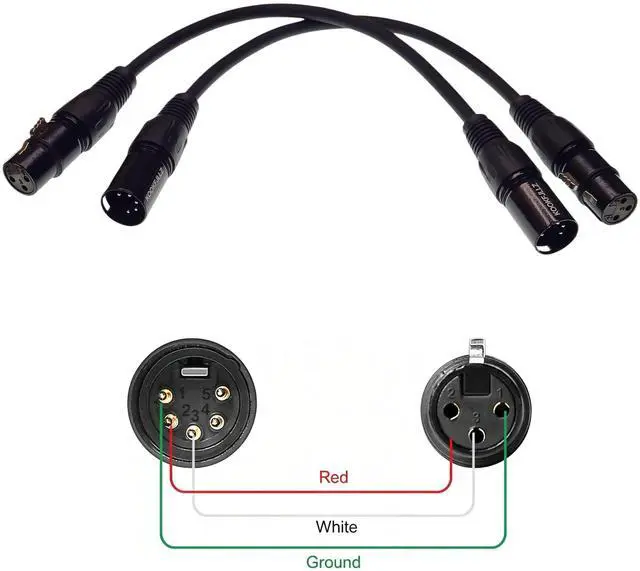 Alt view image 3 of 7 - DMX Adapter Cable for Lighting Equipment - 5 Pin Male to 3 Pin Female XLR Converter, 6 Inch (2-Pack, Black)