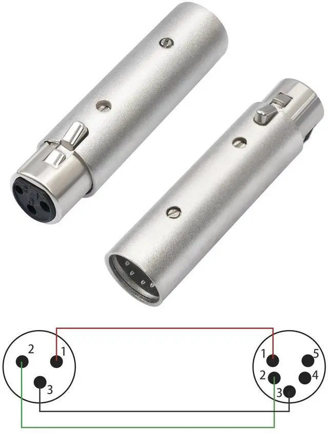 Alt view image 3 of 7 - Male 5Pin XLR to Female 3Pin XLR DMX Converter Adapter 5Pin Male to 3Pin Female Audio Connector 5-Pin to 3-Pin Conversion Expansion, for DMX Stage Lighting Dimmer Console-2Pack
