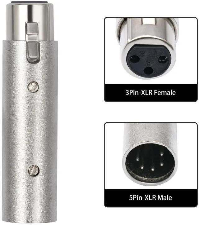 Alt view image 7 of 7 - Male 5Pin XLR to Female 3Pin XLR DMX Converter Adapter 5Pin Male to 3Pin Female Audio Connector 5-Pin to 3-Pin Conversion Expansion, for DMX Stage Lighting Dimmer Console-2Pack