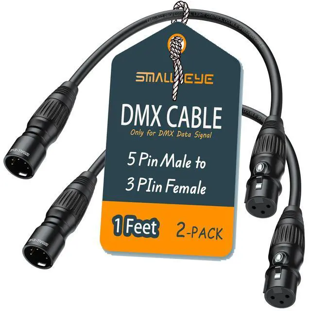 Main image of 5 Pin to 3 Pin DMX Cable 1 ft 2 Pack - Premium 5 Pin Male to 3 Pin Female DMX Lighting Cables 1 Foot