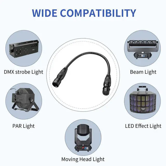 Alt view image 6 of 6 - 5 Pin to 3 Pin DMX Cable 1 ft 2 Pack - Premium 5 Pin Male to 3 Pin Female DMX Lighting Cables 1 Foot