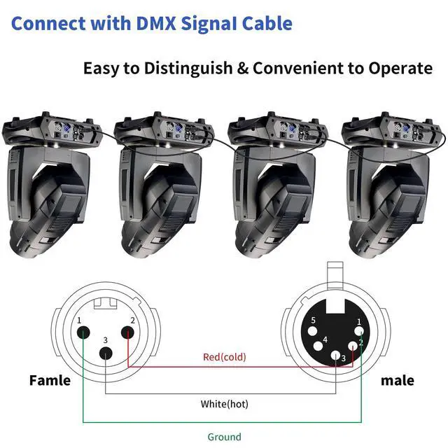 Alt view image 4 of 6 - 5 Pin to 3 Pin DMX Cable 1 ft 2 Pack - Premium 5 Pin Male to 3 Pin Female DMX Lighting Cables 1 Foot