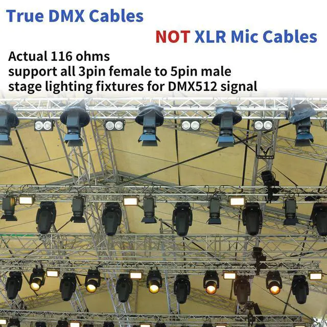 Alt view image 2 of 6 - 5 Pin to 3 Pin DMX Cable 1 ft 2 Pack - Premium 5 Pin Male to 3 Pin Female DMX Lighting Cables 1 Foot