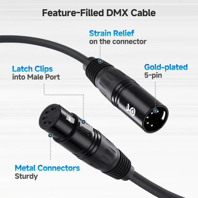 Alt view image 4 of 7 - 5 Pin DMX Cable 3 ft, 24 AWG with Braided Shielding for Lighting and Stage Equipment, 110 Nominal Impedance