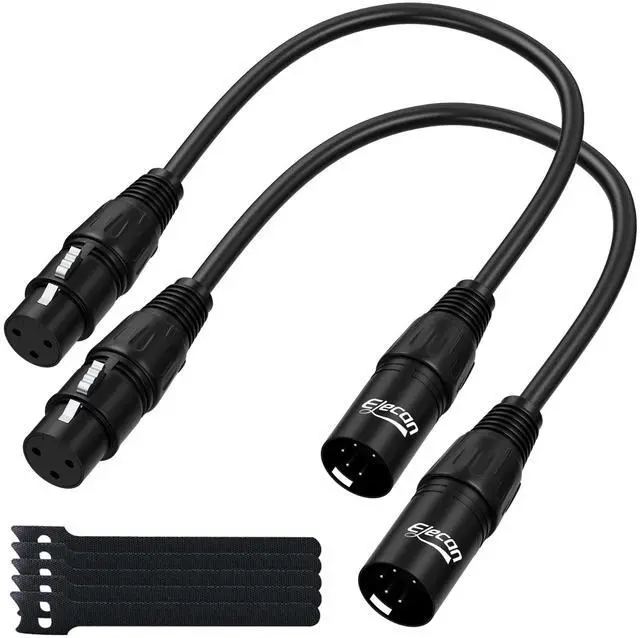 Main image of 3 Pin Female to 5 Pin Male XLR/DMX Turnaround Adapter Cable 0.5 Ft/2 Pack, Premium Signal Transmission for Microphone Audio Stage Lighting & Controller, Flexible Durable, Black + Ties