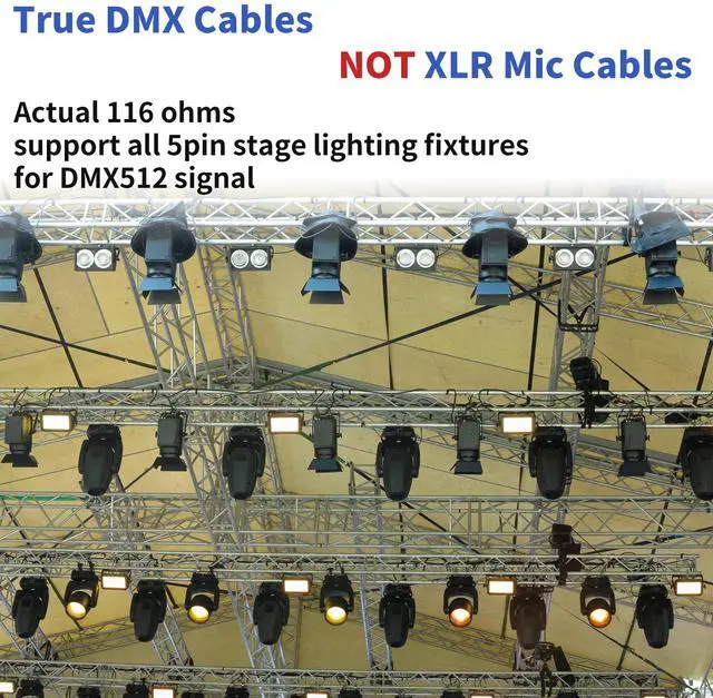 Alt view image 2 of 7 - 5 Pin DMX Cable 3 ft 2-Pack 4-Core Male to Female Stage Lighting Cable for DMX512 Controller, Multi-Color Coded (3')