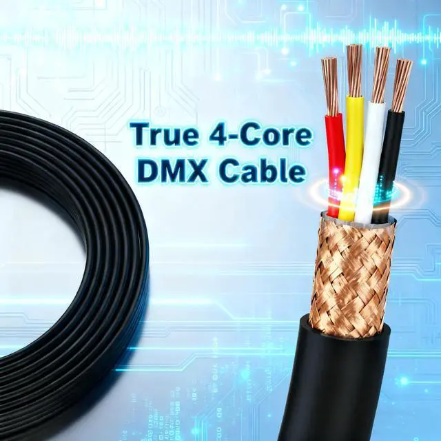 Alt view image 3 of 7 - 5 Pin DMX Cable 3 ft 2-Pack 4-Core Male to Female Stage Lighting Cable for DMX512 Controller, Multi-Color Coded (3')