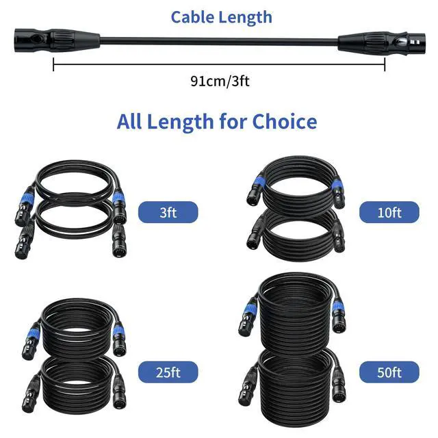 Alt view image 6 of 7 - 5 Pin DMX Cable 3 ft 2-Pack 4-Core Male to Female Stage Lighting Cable for DMX512 Controller, Multi-Color Coded (3')