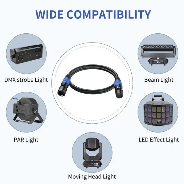 Alt view image 7 of 7 - 5 Pin DMX Cable 3 ft 2-Pack 4-Core Male to Female Stage Lighting Cable for DMX512 Controller, Multi-Color Coded (3')