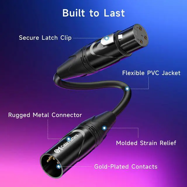 Alt view image 5 of 7 - 2-Pack 5 Pin to 3 Pin DMX Lighting Cable - 6 Inches, 5Pin Male to 3Pin Female XLR/DMX Adapter Cable, Black