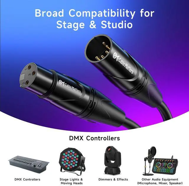 Alt view image 6 of 7 - 2-Pack 5 Pin to 3 Pin DMX Lighting Cable - 6 Inches, 5Pin Male to 3Pin Female XLR/DMX Adapter Cable, Black