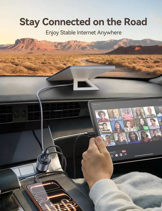 Alt view image 5 of 7 - Starlink Mini Car Adapter, 10FT Starlink Mini Cable, Digital Voltage & Wattage Display, 12V-24V Cigarette Lighter Car Charger PD 45W USB-C & 30W USB-A Ports for RV, Boat & Truck