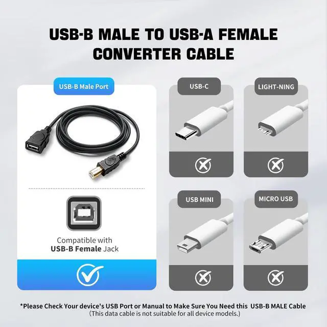 Alt view image 2 of 7 - Printer to USB Female Cable USB Type A Female to Type B Male Adapter Cord Compatible with HP, Canon, Dell, Epson, Lexmark, Xerox, and More Scanner Fax Machine (1M/3.3FT)