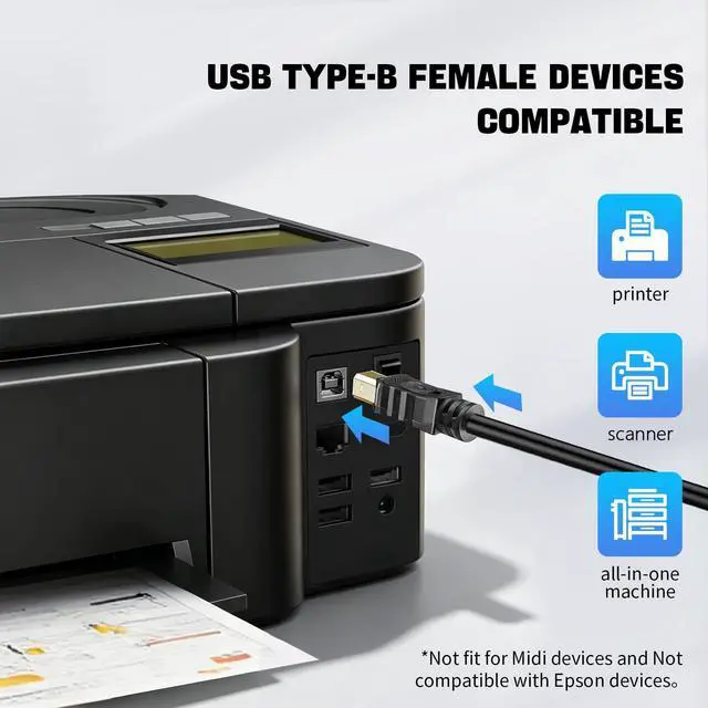 Alt view image 3 of 7 - Printer to USB Female Cable USB Type A Female to Type B Male Adapter Cord Compatible with HP, Canon, Dell, Epson, Lexmark, Xerox, and More Scanner Fax Machine (1M/3.3FT)
