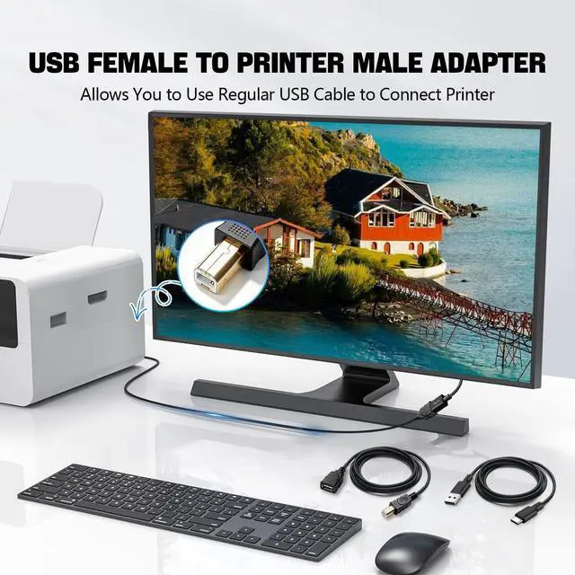 Alt view image 5 of 7 - Printer to USB Female Cable USB Type A Female to Type B Male Adapter Cord Compatible with HP, Canon, Dell, Epson, Lexmark, Xerox, and More Scanner Fax Machine (1M/3.3FT)