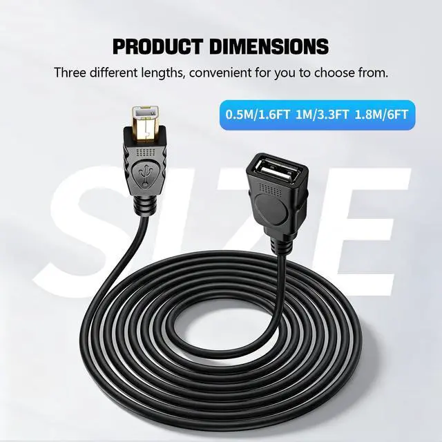 Alt view image 7 of 7 - Printer to USB Female Cable USB Type A Female to Type B Male Adapter Cord Compatible with HP, Canon, Dell, Epson, Lexmark, Xerox, and More Scanner Fax Machine (1M/3.3FT)