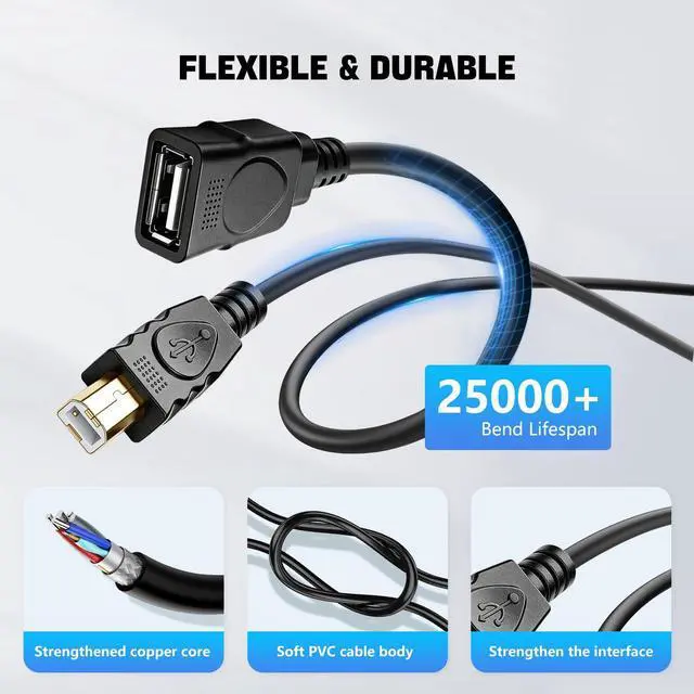 Alt view image 6 of 7 - Printer to USB Female Cable USB Type A Female to Type B Male Adapter Cord Compatible with HP, Canon, Dell, Epson, Lexmark, Xerox, and More Scanner Fax Machine (1M/3.3FT)