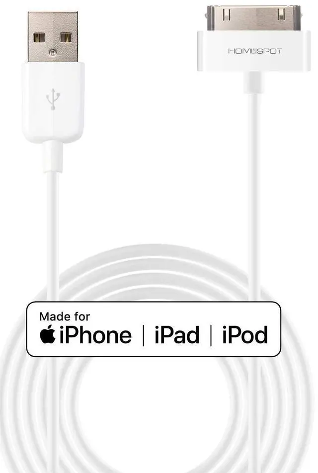 Main image of Sync & Charge 30 pin to USB Cable 6.6ft (2M) Extra Long Charging Cable Compatible with iPhone 4/4s, iPhone 3G/3GS, iPad 1/2/3, iPod(1 Pack - White)