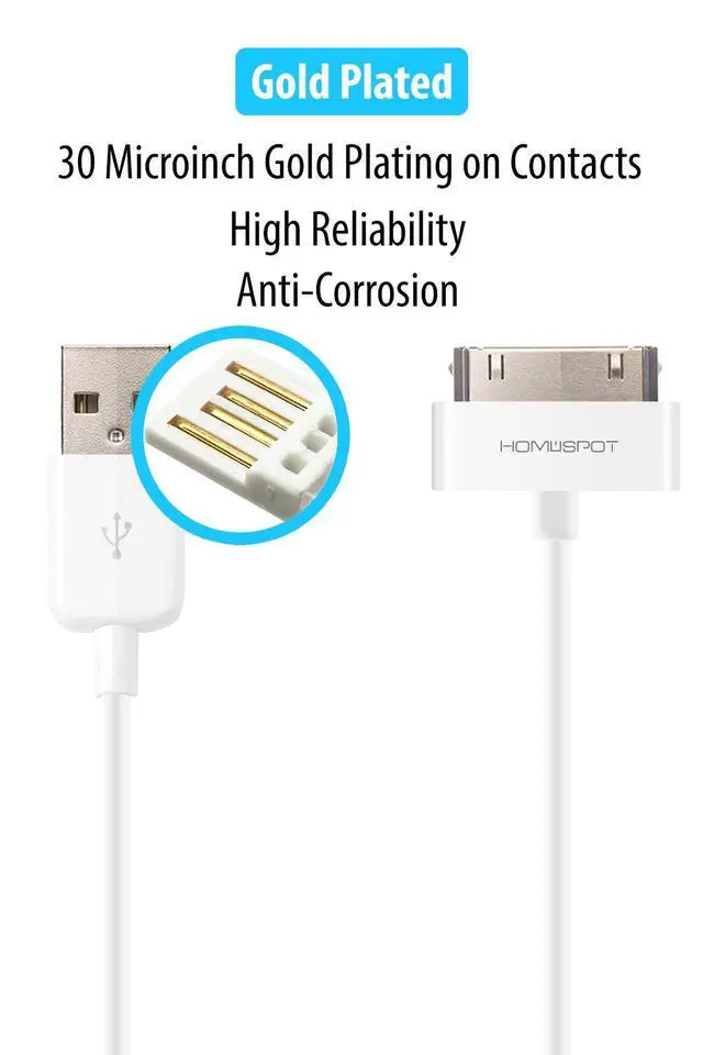 Alt view image 2 of 7 - Sync & Charge 30 pin to USB Cable 6.6ft (2M) Extra Long Charging Cable Compatible with iPhone 4/4s, iPhone 3G/3GS, iPad 1/2/3, iPod(1 Pack - White)