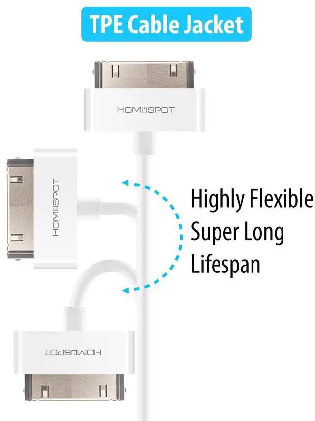 Alt view image 3 of 7 - Sync & Charge 30 pin to USB Cable 6.6ft (2M) Extra Long Charging Cable Compatible with iPhone 4/4s, iPhone 3G/3GS, iPad 1/2/3, iPod(1 Pack - White)