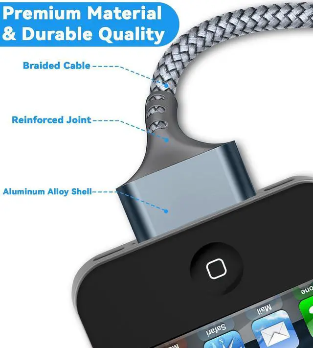 Alt view image 5 of 7 - Braided 30 Pin Charging Cable Compatible with iPhone 4/4s/3G/3GS, Old iPad 1 2 3, iPod Touch 4 3 2 1, iPod Nano 2 3 4 5 6 & iPod Classic 3/4/5/6/7 (6.5FT)
