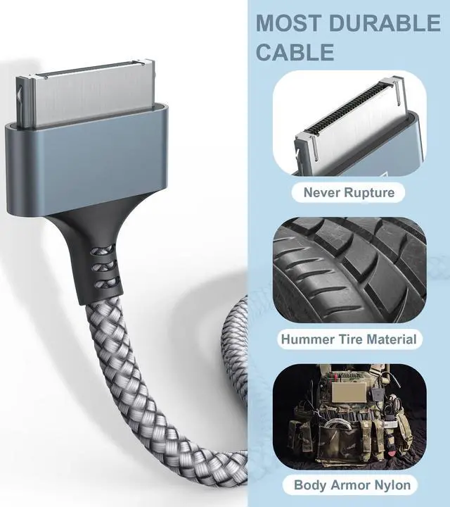 Alt view image 3 of 7 - USB to 30 Pin Charging Cable 3.3ft 2-Pack, USB Fast Charging & Sync Data Cable Nylon Braided Cord Compatible iPhone 4/4s/3G/3GS, iPad 1 2 3,iPod Touch 4 3 2 1, iPod Classic 3 2 1-Grey