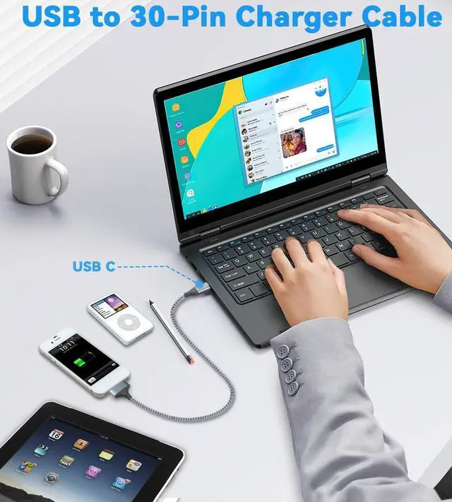 Alt view image 7 of 7 - 10FT USB C to 30Pin Charger Cable Replacement Charging Cord Compatible with i-Phone 4/4s/3G/3GS & i-Pad 1 2 3 & i-Pod Touch 4 3 2 1, Classic/Nano Series 2 3 4 5 6