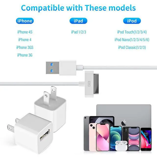 Alt view image 5 of 7 - 2 Pack 30-Pin to USB-C Cable for iPhone 4 | 2 Pack 5W USB Charger Adapter| Apple MFi Certified | 3.3 Feet 30 Pin USB Charging Cable Cord for iPhone 4/4S/3G/3GS, iPad 1/2/3, iPod Classic/Touch/Nano