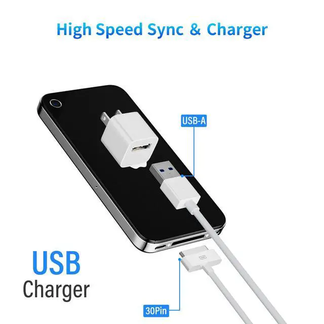 Alt view image 4 of 7 - 2 Pack 30-Pin to USB-C Cable for iPhone 4 | 2 Pack 5W USB Charger Adapter| Apple MFi Certified | 3.3 Feet 30 Pin USB Charging Cable Cord for iPhone 4/4S/3G/3GS, iPad 1/2/3, iPod Classic/Touch/Nano