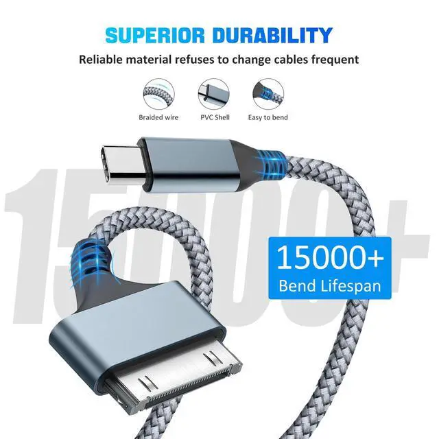 Alt view image 2 of 7 - 30 Pin to USB C CableFast Charging & Sync Cable Compatible with iPhone 4S/4, 3G/3GS, iPad 1/2/3, iPod Touch/Nano (2M/6.6FT)