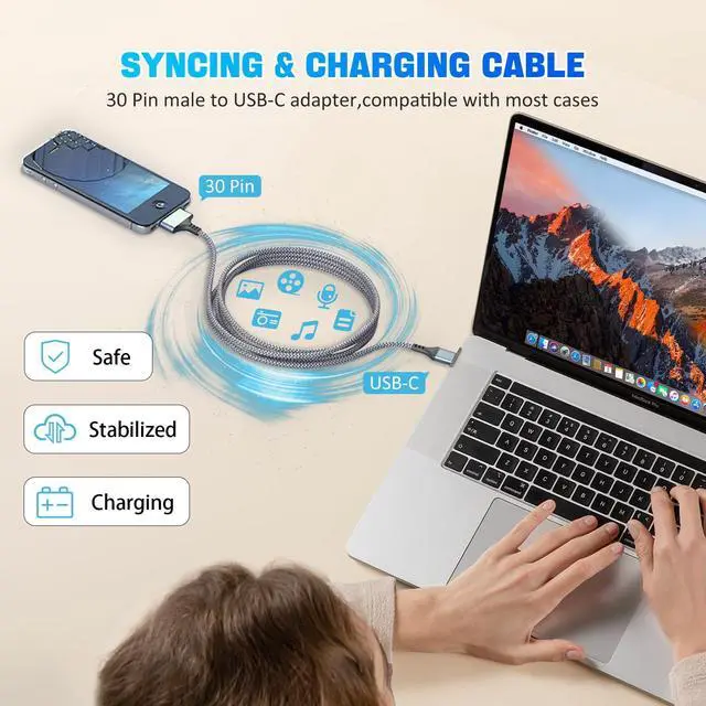 Alt view image 4 of 7 - 30 Pin to USB C CableFast Charging & Sync Cable Compatible with iPhone 4S/4, 3G/3GS, iPad 1/2/3, iPod Touch/Nano (2M/6.6FT)