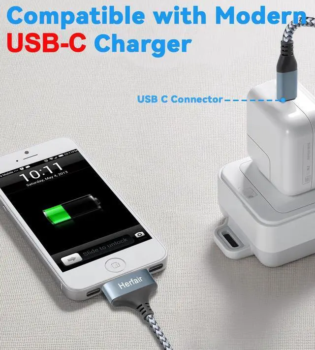 Alt view image 2 of 7 - USB C to 30 Pin Charger Cable with Modern Type-C Connector Charging Cord Compatible with iPhone 4/4s/3G/3GS & iPad 1 2 3 & iPod Touch 4 3 2 1 Classic/Nano 2 3 4 5 6 (6.5FT)