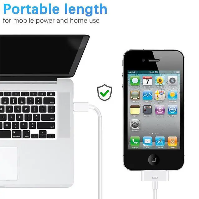 Alt view image 3 of 7 - 30-Pin to USB C Adapter Cable for iPhone, iPad, iPod 3ft (Next-Generation Data Cable/Charging Cable from USB C to Dock Connector for iPhone 4S/4/3G/3/1, iPad 3/2/1, iPod, White