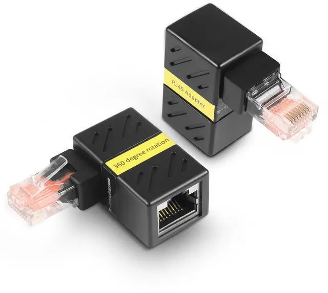 Main image of 2 Pcs 360 Degree Ethernet AdapterGigabit 90 Degree Angle Network LAN Cat5 Cat6 Extension Adapter1000Mbps RJ45 8P8C Male to Female Connector for Computers, Laptops, Routers