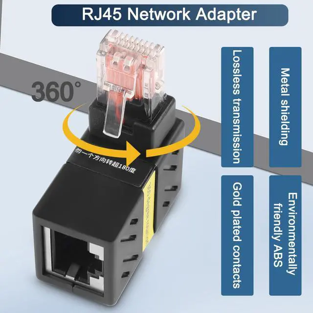 Alt view image 2 of 7 - 2 Pcs 360 Degree Ethernet AdapterGigabit 90 Degree Angle Network LAN Cat5 Cat6 Extension Adapter1000Mbps RJ45 8P8C Male to Female Connector for Computers, Laptops, Routers