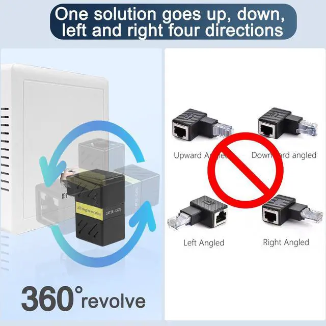 Alt view image 4 of 7 - 2 Pcs 360 Degree Ethernet AdapterGigabit 90 Degree Angle Network LAN Cat5 Cat6 Extension Adapter1000Mbps RJ45 8P8C Male to Female Connector for Computers, Laptops, Routers