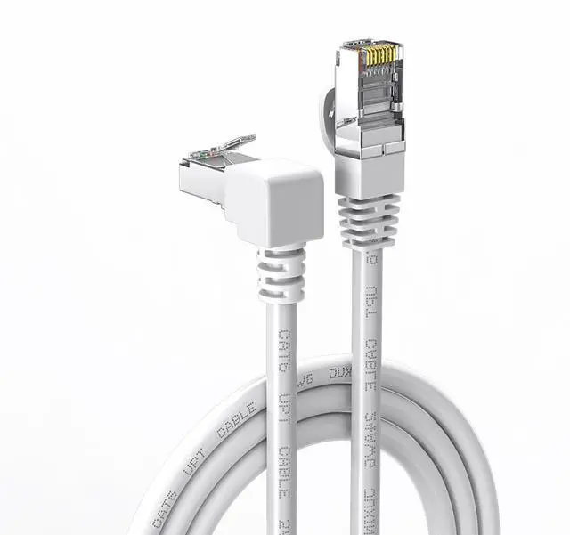 Main image of 90 Degree Cat6 Ethernet Cable White Down/UP Right Angled CAT 6 Ethernet Patch Cables Gigabit Network Cord RJ45 90 Degree Adapter (Downward Angle, 10FT)