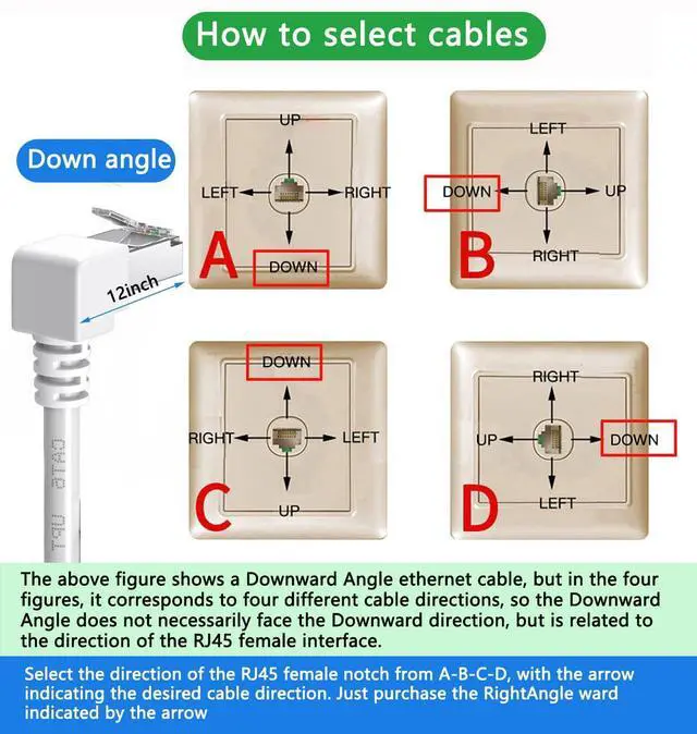 Alt view image 2 of 7 - 90 Degree Cat6 Ethernet Cable White Down/UP Right Angled CAT 6 Ethernet Patch Cables Gigabit Network Cord RJ45 90 Degree Adapter (Downward Angle, 10FT)