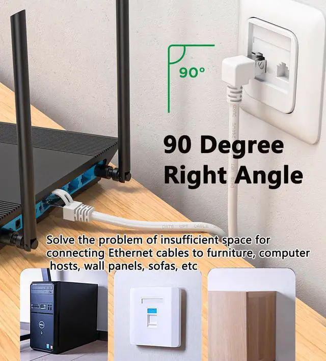 Alt view image 3 of 7 - 90 Degree Cat6 Ethernet Cable White Down/UP Right Angled CAT 6 Ethernet Patch Cables Gigabit Network Cord RJ45 90 Degree Adapter (Downward Angle, 10FT)