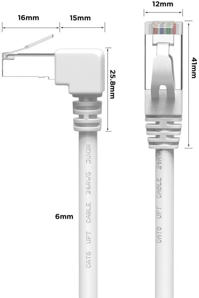 Alt view image 6 of 7 - 90 Degree Cat6 Ethernet Cable White Down/UP Right Angled CAT 6 Ethernet Patch Cables Gigabit Network Cord RJ45 90 Degree Adapter (Downward Angle, 10FT)