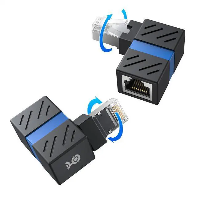 Main image of 2-Pack 10Gbps 360° Rotatable Cat 6A Right Angle Ethernet Adapter, Cat6A RJ45 Ethernet Adapter Male to Female