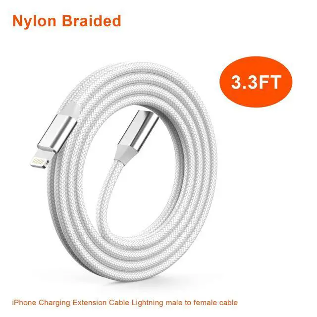 Alt view image 7 of 7 - 3.3FT iPhone Charging Extension Cable,Nylon Braided Lightning Extender Dock Cable Adapter for iPhone 14 Pro 13 Pro Max 12 11 X XR 8 7 6 Male to Female Extension Cord Pass Video,Data,Audio,OTG