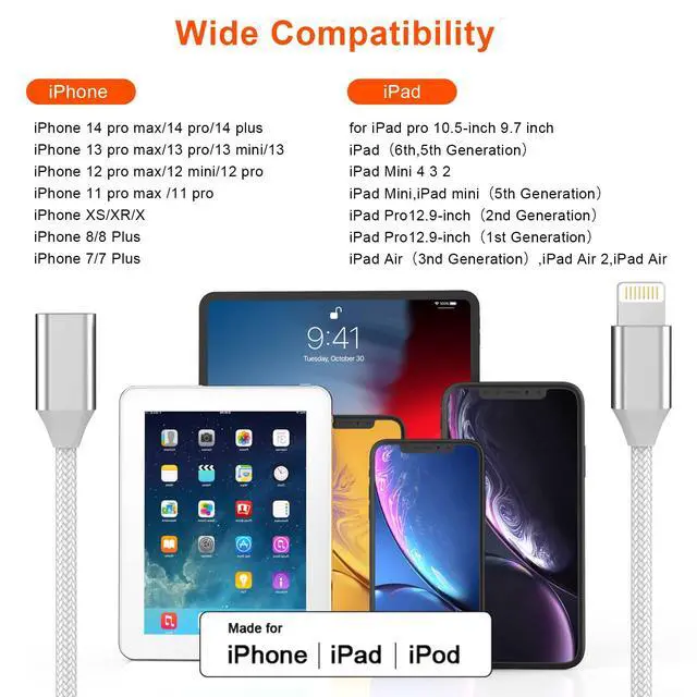 Alt view image 6 of 7 - 3.3FT iPhone Charging Extension Cable,Nylon Braided Lightning Extender Dock Cable Adapter for iPhone 14 Pro 13 Pro Max 12 11 X XR 8 7 6 Male to Female Extension Cord Pass Video,Data,Audio,OTG