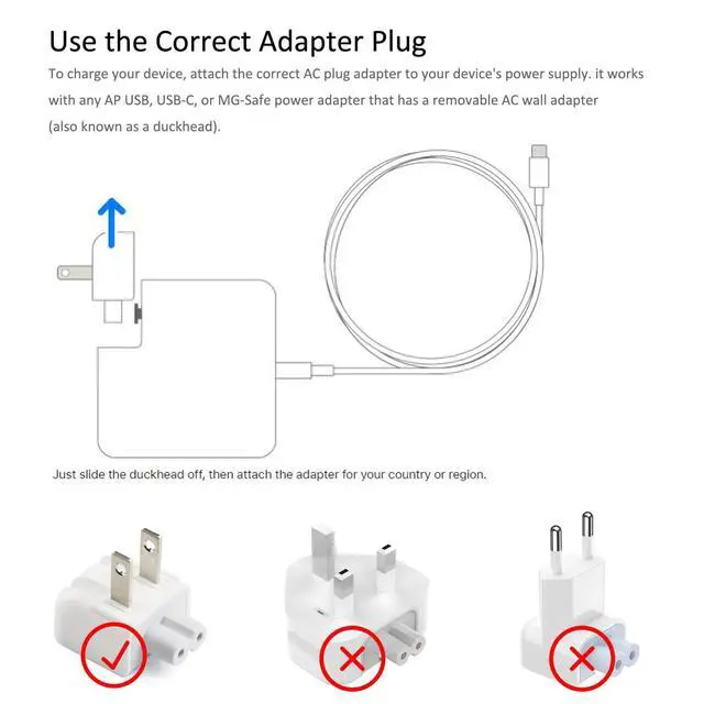 Alt view image 2 of 7 - 3-in-1 Mac AC Wall Adapter Extension Cable and Plug Duckhead US Charger Cord Standard Folding Duck Head for MacBook/Mac iBook/iPhone/iPad/iPod Power Adapter