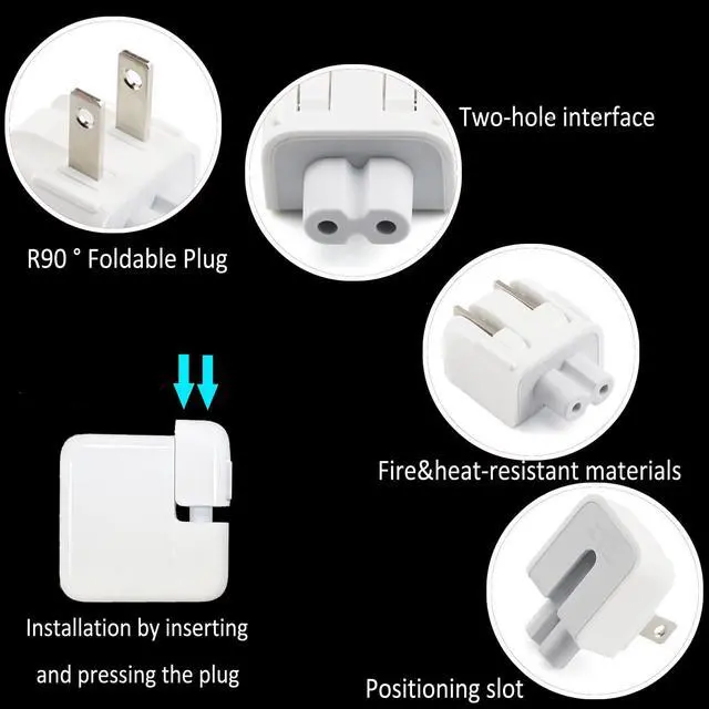 Alt view image 6 of 7 - 3-in-1 Mac AC Wall Adapter Extension Cable and Plug Duckhead US Charger Cord Standard Folding Duck Head for MacBook/Mac iBook/iPhone/iPad/iPod Power Adapter